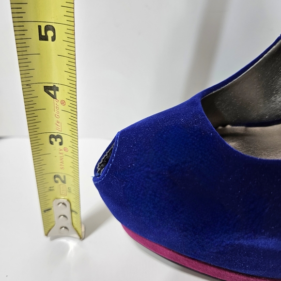 Qupid Blue/Dark Pink Velvet Peeptoe Platform Stilettos Sz 8.5 - Picture 7 of 8